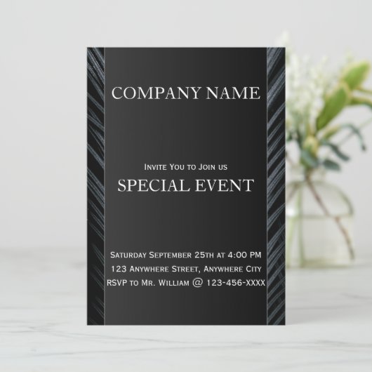 Black Silver Corporate Business Invitation-Kaart Kaart (Staand voorkant)