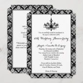Black, Silver Damask, Chandelier 25th Jubileum Kaart (Voorkant / Achterkant)