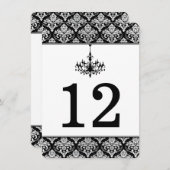 Black, Silver Damask, Chandelier Table Number Kaar Kaart (Voorkant / Achterkant)