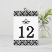 Black, Silver Damask, Chandelier Table Number Kaar Kaart (Staand voorkant)