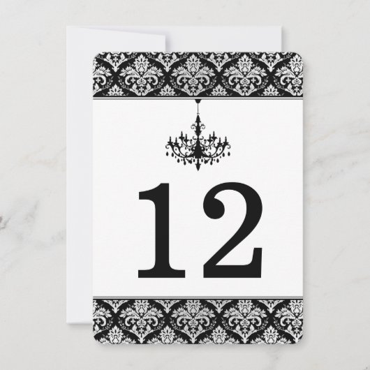 Black, Silver Damask, Chandelier Table Number Kaar Kaart (Voorkant)