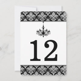 Black, Silver Damask, Chandelier Table Number Kaar Kaart