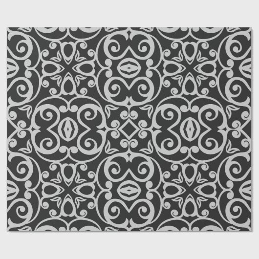 Black Silver DAMASK ELEGANT BIRTHDAY WEDDING WRAP Cadeaupapier (Vlak)