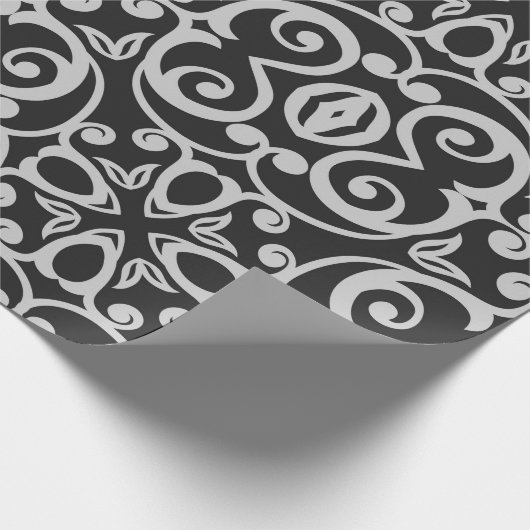 Black Silver DAMASK ELEGANT BIRTHDAY WEDDING WRAP Cadeaupapier (Hoek)