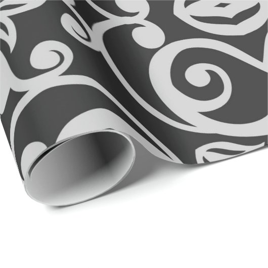 Black Silver DAMASK ELEGANT BIRTHDAY WEDDING WRAP Cadeaupapier (Rol Hoek)