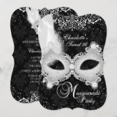 Black Silver Damask Masquerade Sweet 16 Kaart (Voorkant / Achterkant)