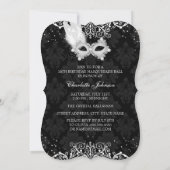 Black Silver Damask Masquerade Sweet 16 Kaart (Achterkant)