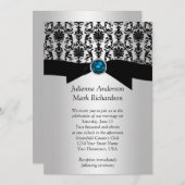 Black Silver Damask Turquoise Wedding Invitatio Kaart (Voorkant / Achterkant)