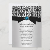 Black Silver Damask Turquoise Wedding Invitatio Kaart (Voorkant)