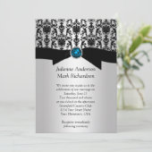 Black Silver Damask Turquoise Wedding Invitatio Kaart (Staand voorkant)