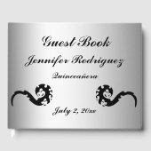 Black Silver Dancing Dragon Quinceañera Gastboek Gastenboek (Voorkant)