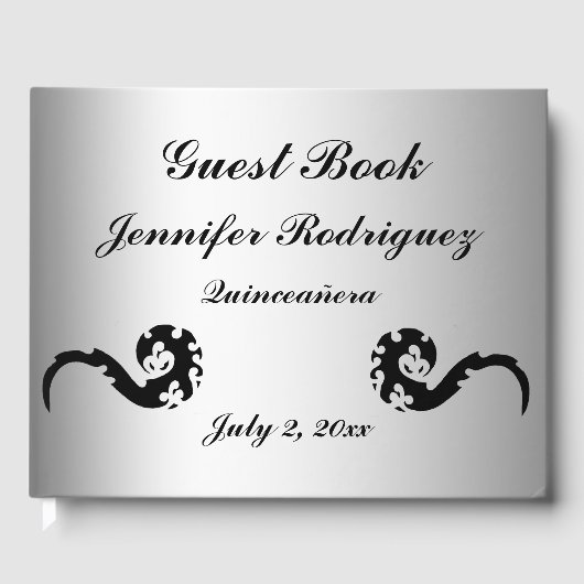 Black Silver Dancing Dragon Quinceañera Gastboek Gastenboek (Voorkant)