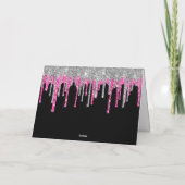 Black Silver Deep Pink Glitter Drip Quinceañera Bedankkaart (Achterkant)