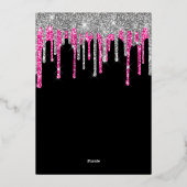 Black Silver Deep Pink Glitter Drips 60e verjaarda Folie Uitnodiging (Achterkant)