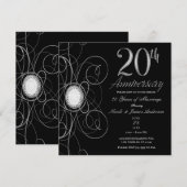 Black & Silver Diamond 20 20ste Jubileumfeest Kaart (Voorkant / Achterkant)