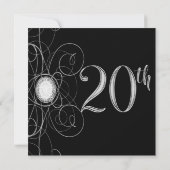 Black & Silver Diamond 20 20ste Jubileumfeest Kaart (Achterkant)