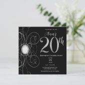Black & Silver Diamond 20 20ste Verjaardagsfeest Kaart (Staand voorkant)