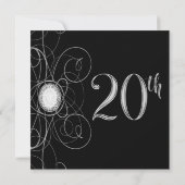 Black & Silver Diamond 20 20ste Verjaardagsfeest Kaart (Achterkant)