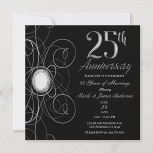 Black & Silver Diamond 25 25ste Jubileumfeest Kaart