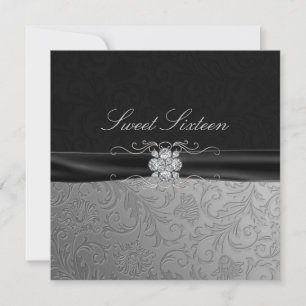 Black & Silver Diamond Sweet16 invite Kaart