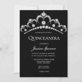 Black & Silver Diamond Tiara Quinceanera Party Kaart