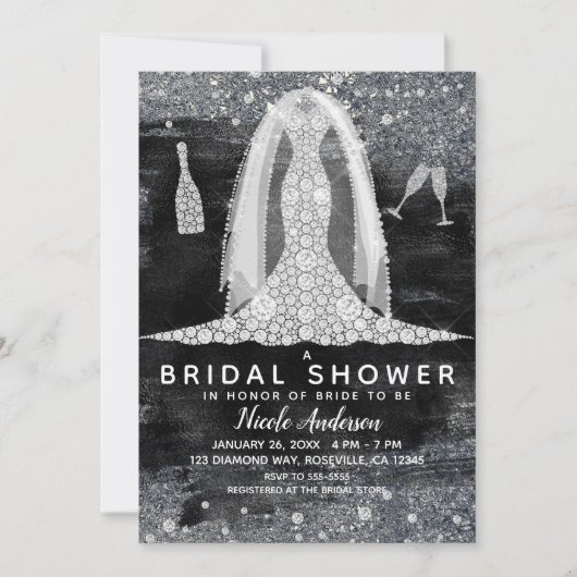 Black Silver Diamond trouwjurk Vrijgezellenfeest Kaart (Voorkant)