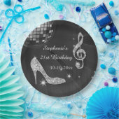 Black/Silver Disco Ball en Heels 21st Birthday Papieren Bordje (Feest)