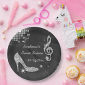 Black/Silver Disco Ball en Heels Sweet 16 Papieren Bordje (Feest)