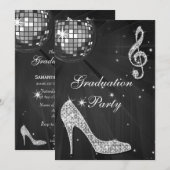 Black & Silver Disco Ball Sparkle Heels Afstuderen Kaart (Voorkant / Achterkant)