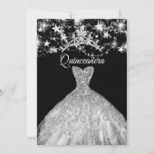 Black Silver Dress Sparkle Tiara Stars Quinceanera Kaart (Voorkant)