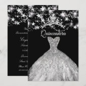 Black Silver Dress Sparkle Tiara Stars Quinceanera Kaart (Voorkant / Achterkant)