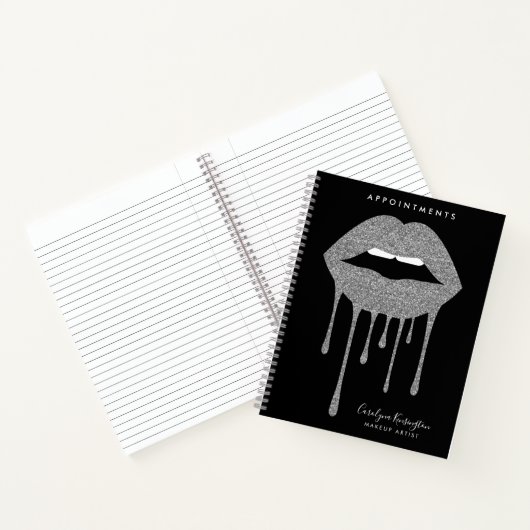 Black Silver Driving Glitter Lips Makeup Notitieboek (Binnen)