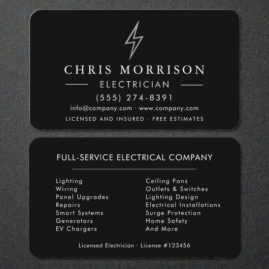 Black Silver Electrician Electrical Visitekaartje