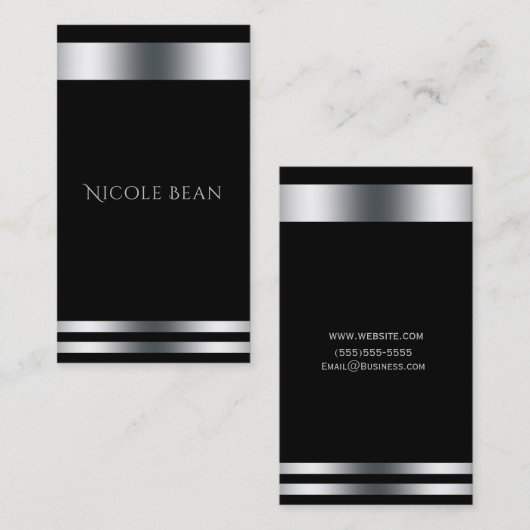 Black Silver Elegant Chic Modern Glam Professional Visitekaartje (Voorkant / Achterkant)