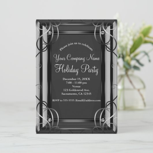 Black & Silver Elegant Corporate Holiday Party Kaart (Staand voorkant)