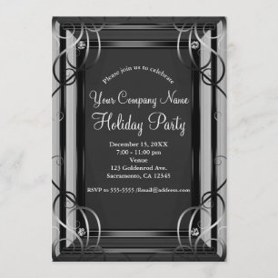 Black & Silver Elegant Corporate Holiday Party Kaart
