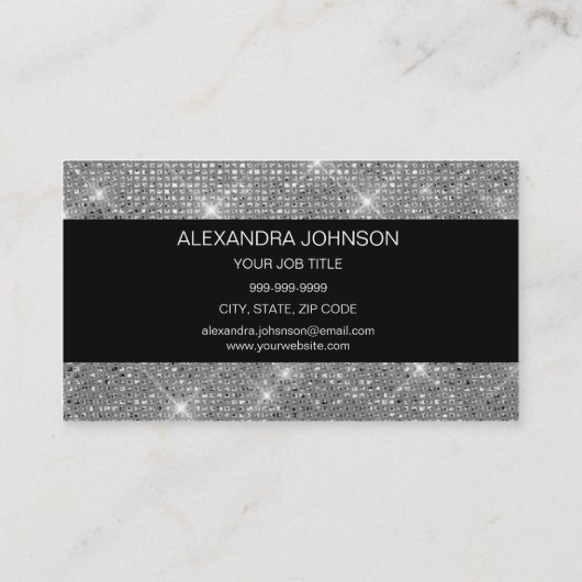 Black Silver Elegant Sparkly Even Planner Visitekaartje (Achterkant)