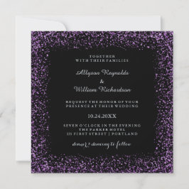 Black Silver en Paarse Confetti Dark Glam Wedding Kaart