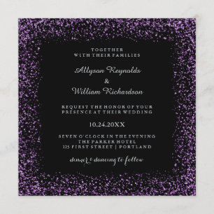 Black Silver en Paarse Confetti Dark Glam Wedding Kaart