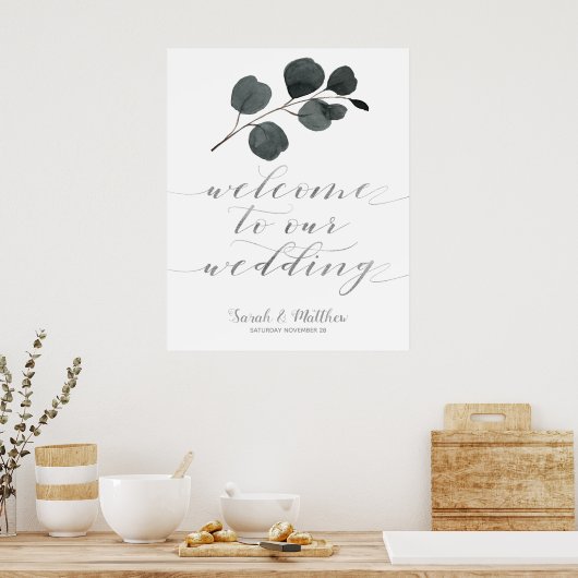 Black & Silver Eucalyptus Welkom op ons huwelijk Poster (Keuken)