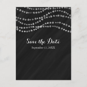 Black & Silver Faux Diamond Bling Save Date Aankondigingskaart