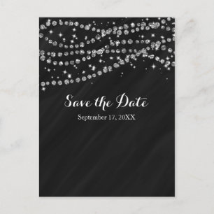 Black & Silver Faux Diamond Bling Save Date Aankondigingskaart