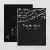 Black & Silver Faux Diamond Bling Save Date Aankondigingskaart (Voorkant / Achterkant)