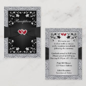Black Silver FAUX Folie, Floral, Red Reception Kaa Informatiekaartje (Voorkant / Achterkant)