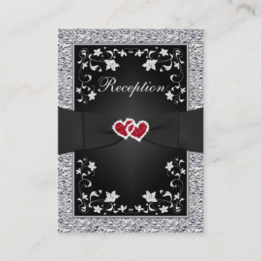 Black Silver FAUX Folie, Floral, Red Reception Kaa Informatiekaartje (Voorkant)