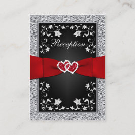Black Silver FAUX Folie, Floral, Red Reception Kaa Informatiekaartje