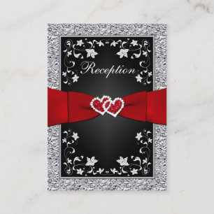 Black Silver FAUX Folie, Floral, Red Reception Kaa Informatiekaartje