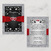 Black Silver FAUX Folie, Floral, Red Reception Kaa Informatiekaartje (Voorkant / Achterkant)