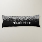 Black Silver Faux Glitter Aesthetic Custom Name Lichaamskussen (Achterkant)