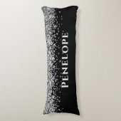 Black Silver Faux Glitter Aesthetic Custom Name Lichaamskussen (Voorkant Verticaal)